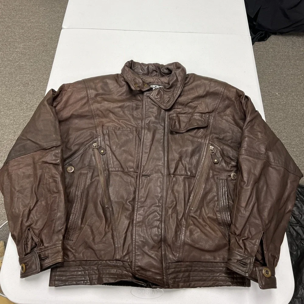 New Order Leather Bomber Jacket Mens M Brown Vintage Quilted Utility